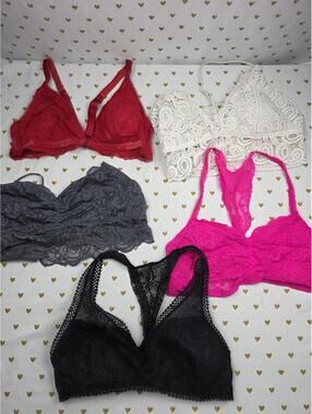 Victorias Secret Pink Lot of  5 LARGE Lacey Bralettes Bra Tops Tanks